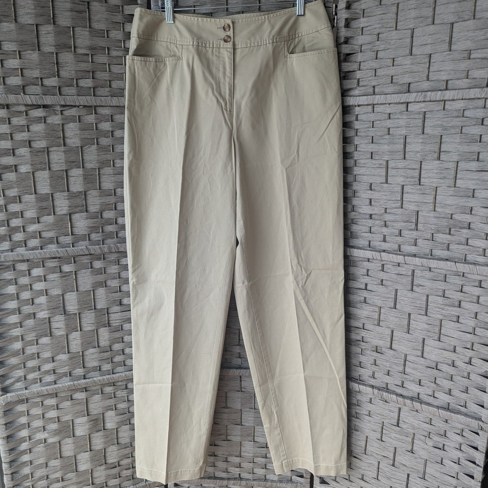 Talbots Trousers Beige Cotton Blend Stretch Straight Leg Sz 14 Long Minimalist